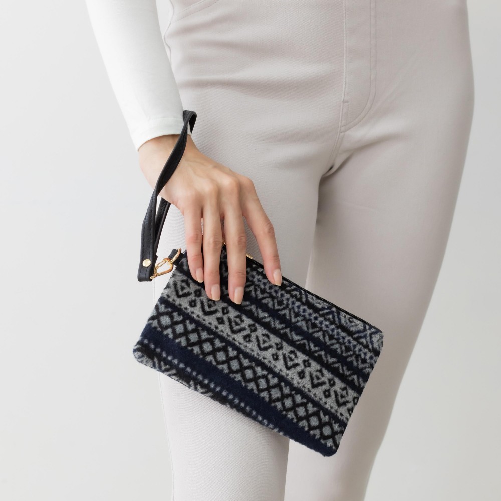 Western Tribal Wristlet Handbag With Detachable Leather Wristlet Strap. - Approximately 8” W x 5” T - 100% Polyester view 2