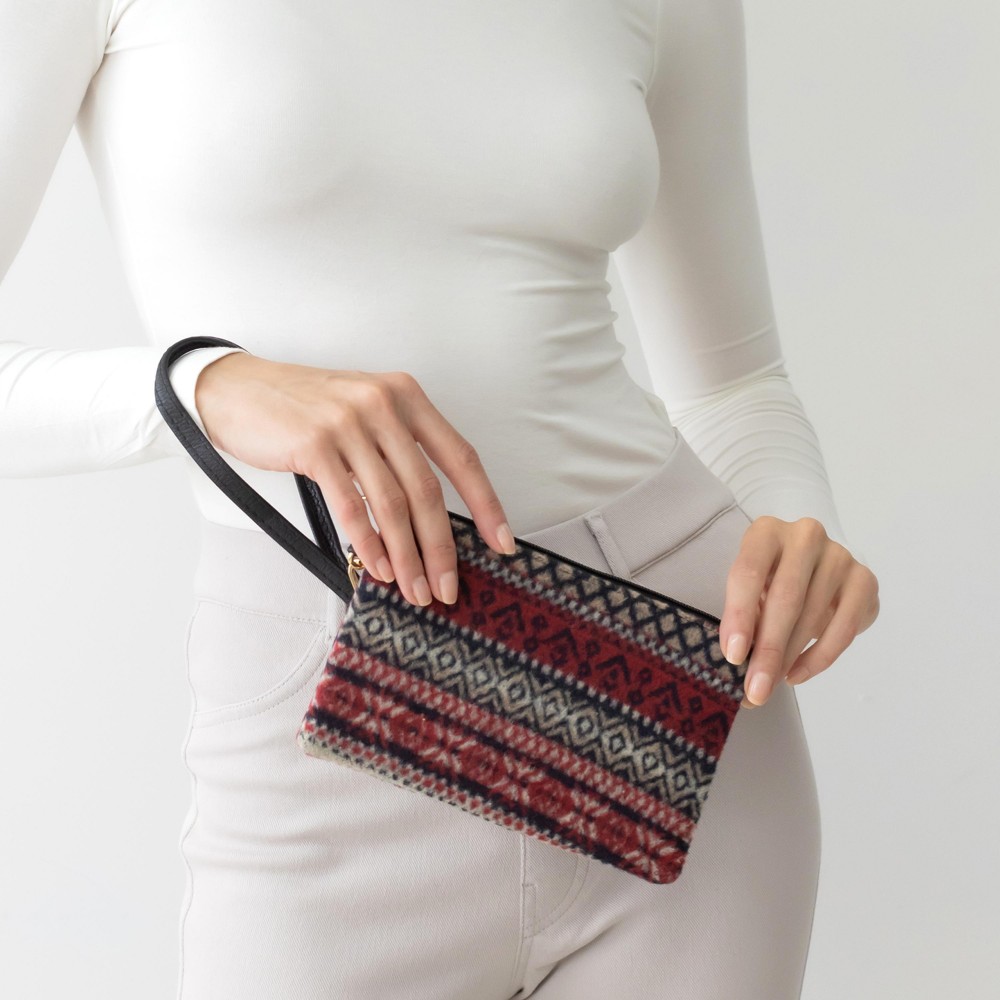 Western Tribal Wristlet Handbag With Detachable Leather Wristlet Strap. - Approximately 8” W x 5” T - 100% Polyester view 2