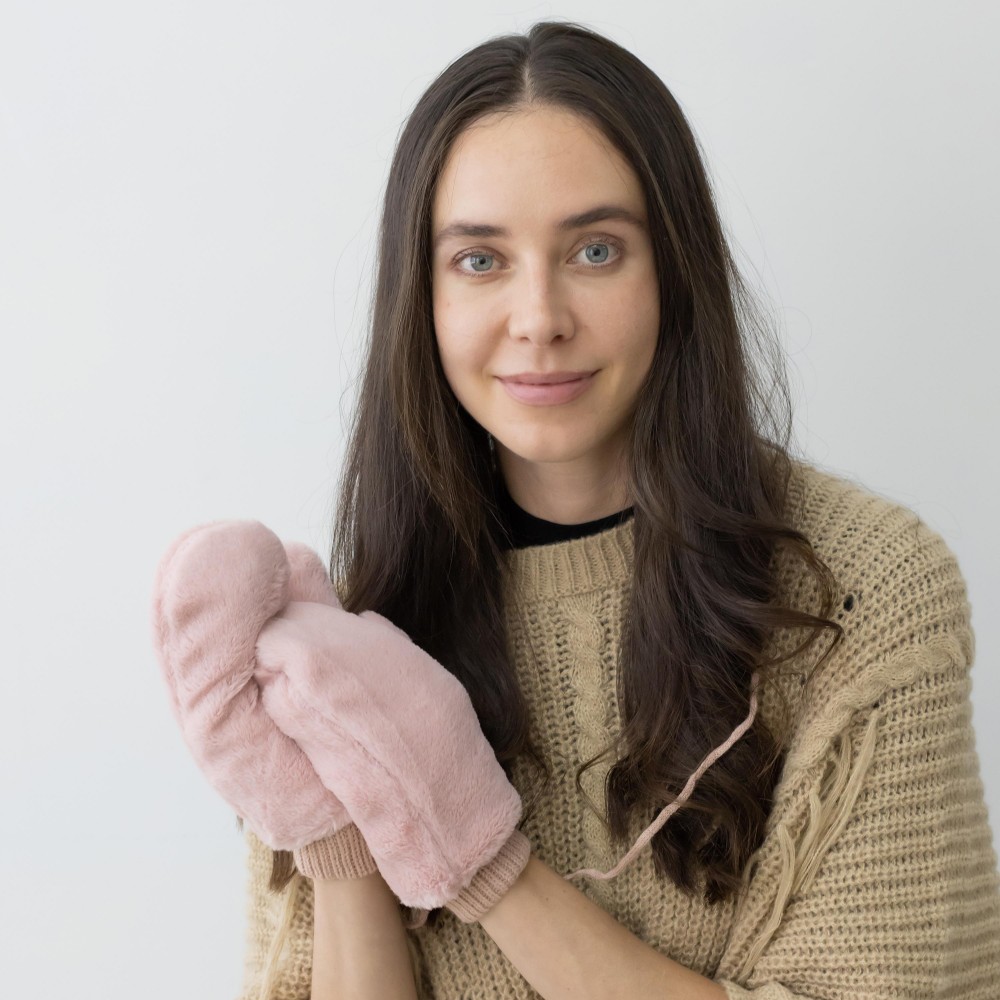 Solid Color Faux Fur Mittens With Internal Shoelace Ties. - Lined Inside - One Size Fits Most - 100% Polyester view 2