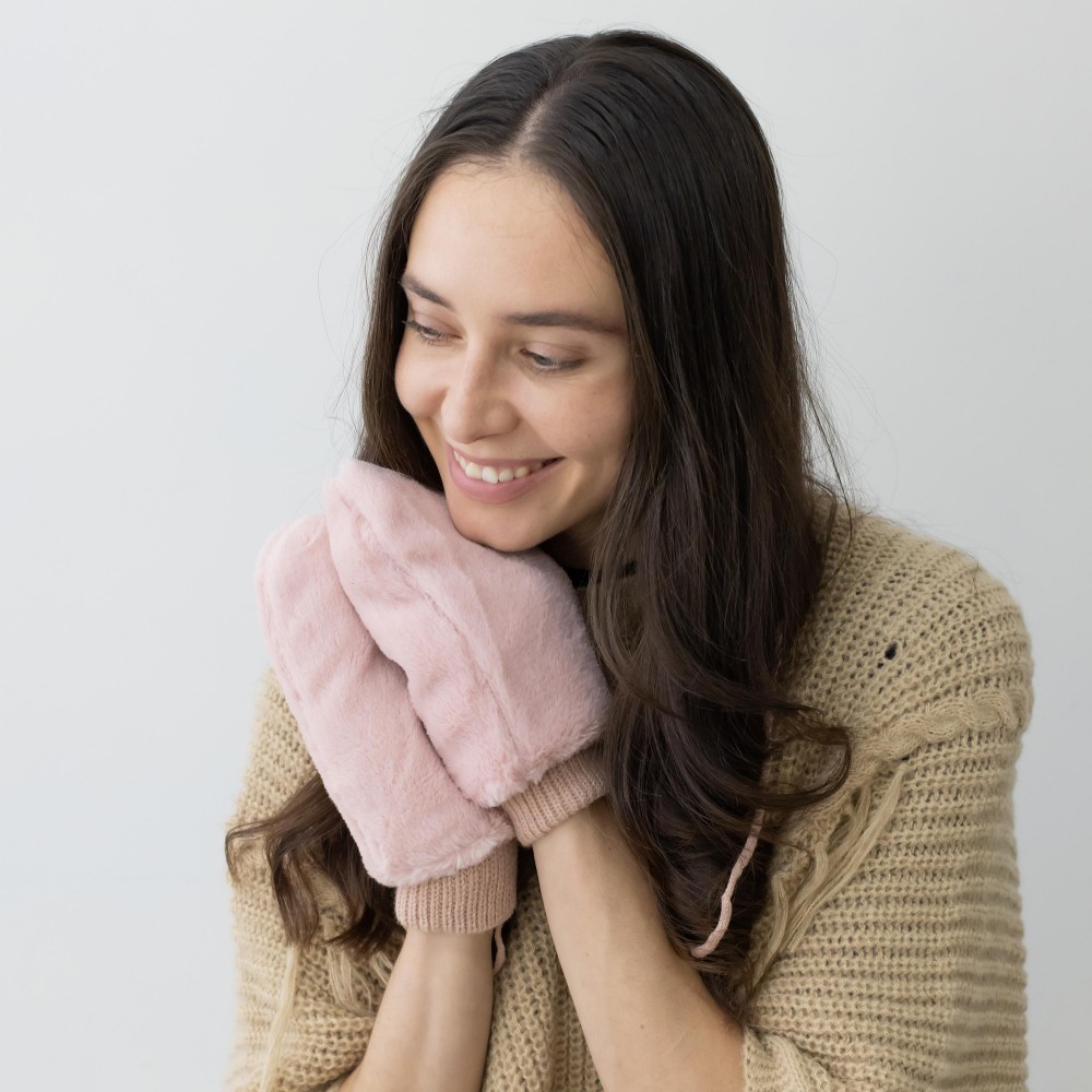 Solid Color Faux Fur Mittens With Internal Shoelace Ties. - Lined Inside - One Size Fits Most - 100% Polyester view 4