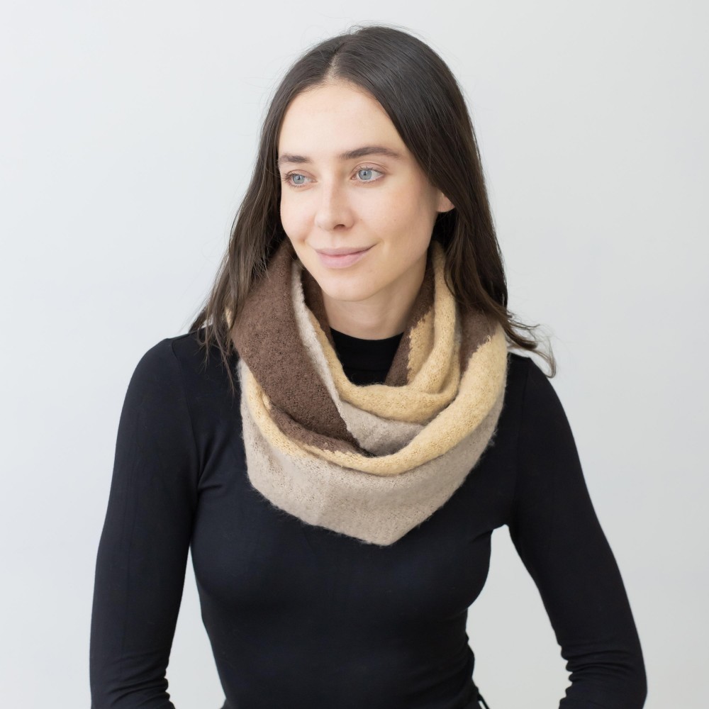 Chevron Color Block Knit Infinity Scarf - One Size - 100% Polyester view 2