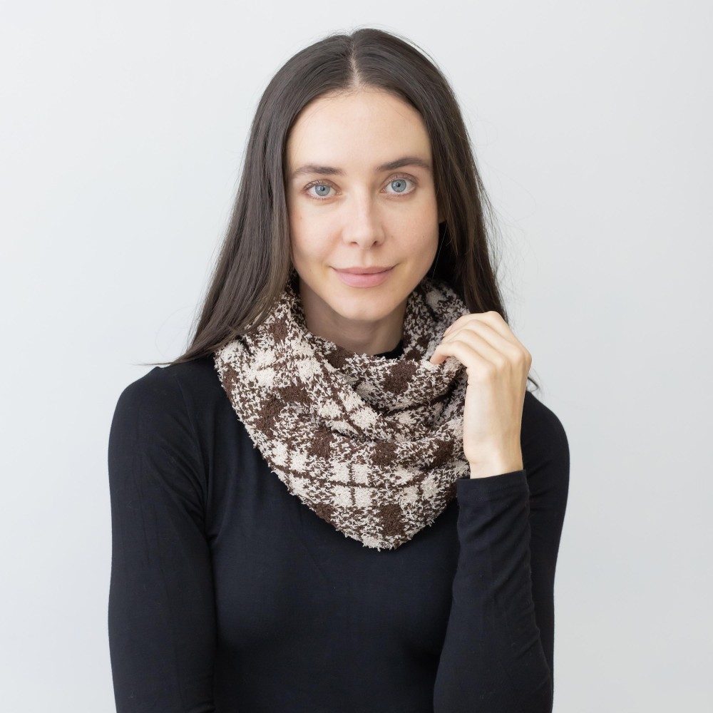Soft Knit Plaid Infinity Scarf - One Size - 100% Polyester view 2