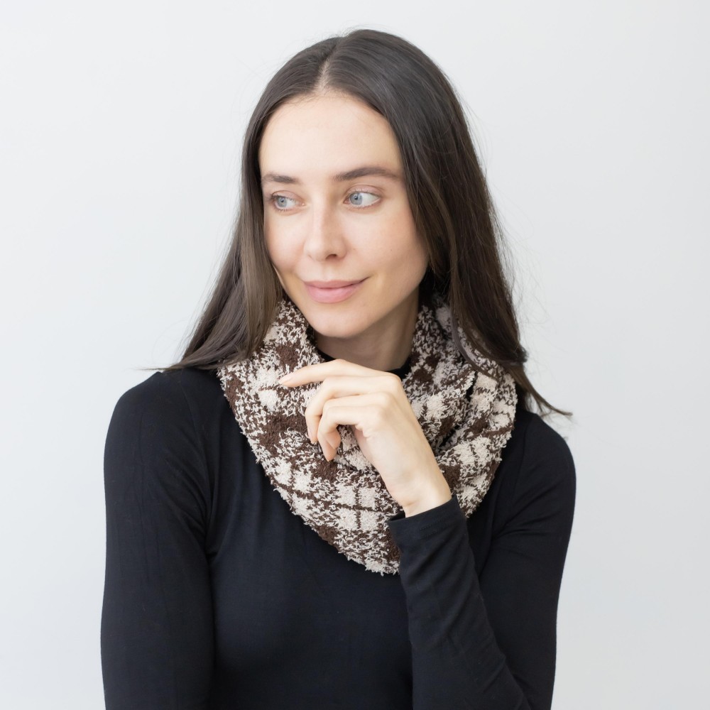 Soft Knit Plaid Infinity Scarf - One Size - 100% Polyester view 4