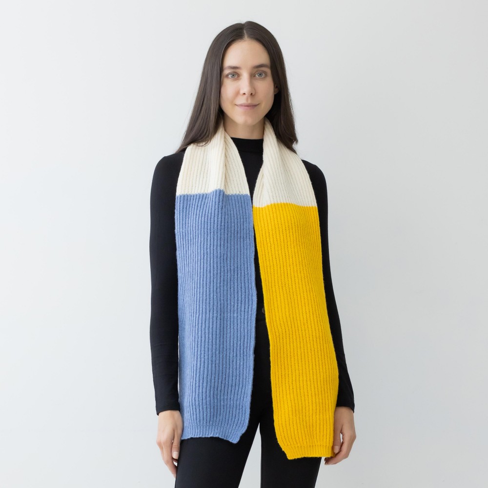 Knit Ribbed Color Block Scarf. - Approximately 10" W x 66" L - 100% Acrylic view 2