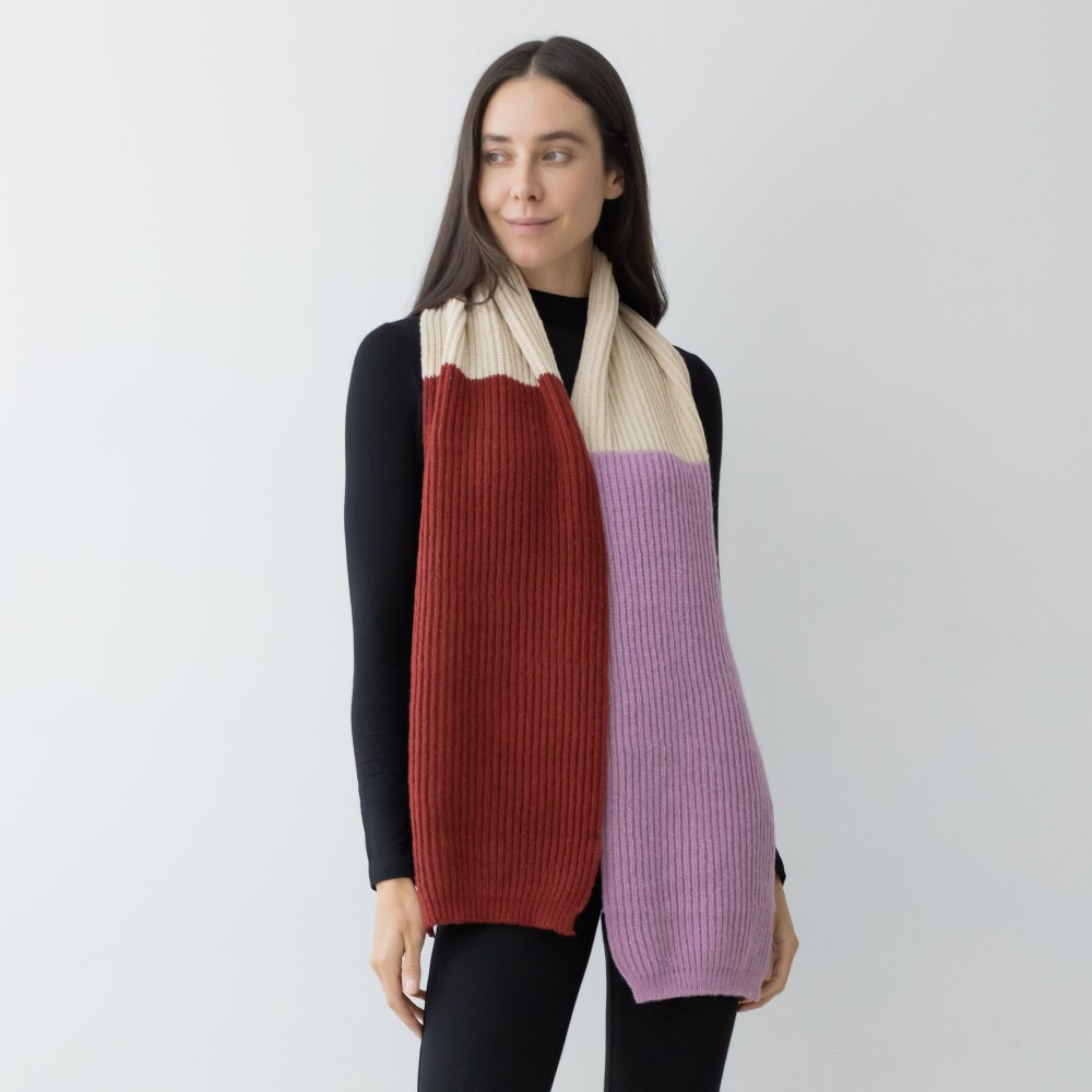Knit Ribbed Color Block Scarf. - Approximately 10" W x 66" L - 100% Acrylic view 2