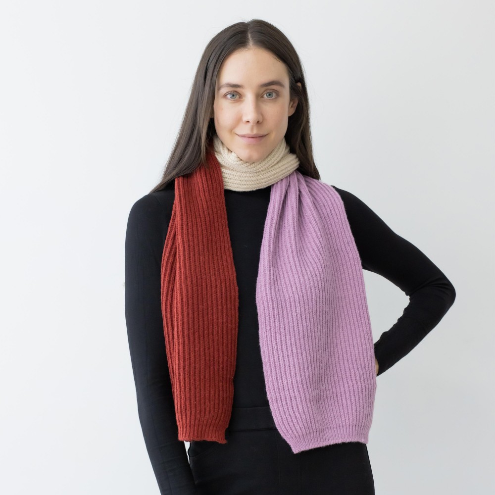 Knit Ribbed Color Block Scarf. - Approximately 10" W x 66" L - 100% Acrylic view 4