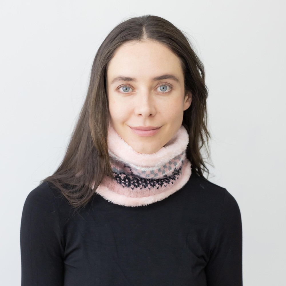 Fuzzy Lined Nordic Print Knit Tube Scarf. - Approximately 8.5" Diameter x 8" T - 100% Acrylic view 2