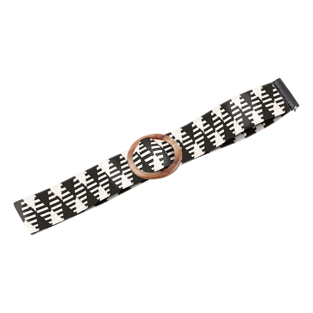 Woven Diamond Print Stretch Belt With Buckle - One Size Fits Most - Stretches 34-50+" view 2