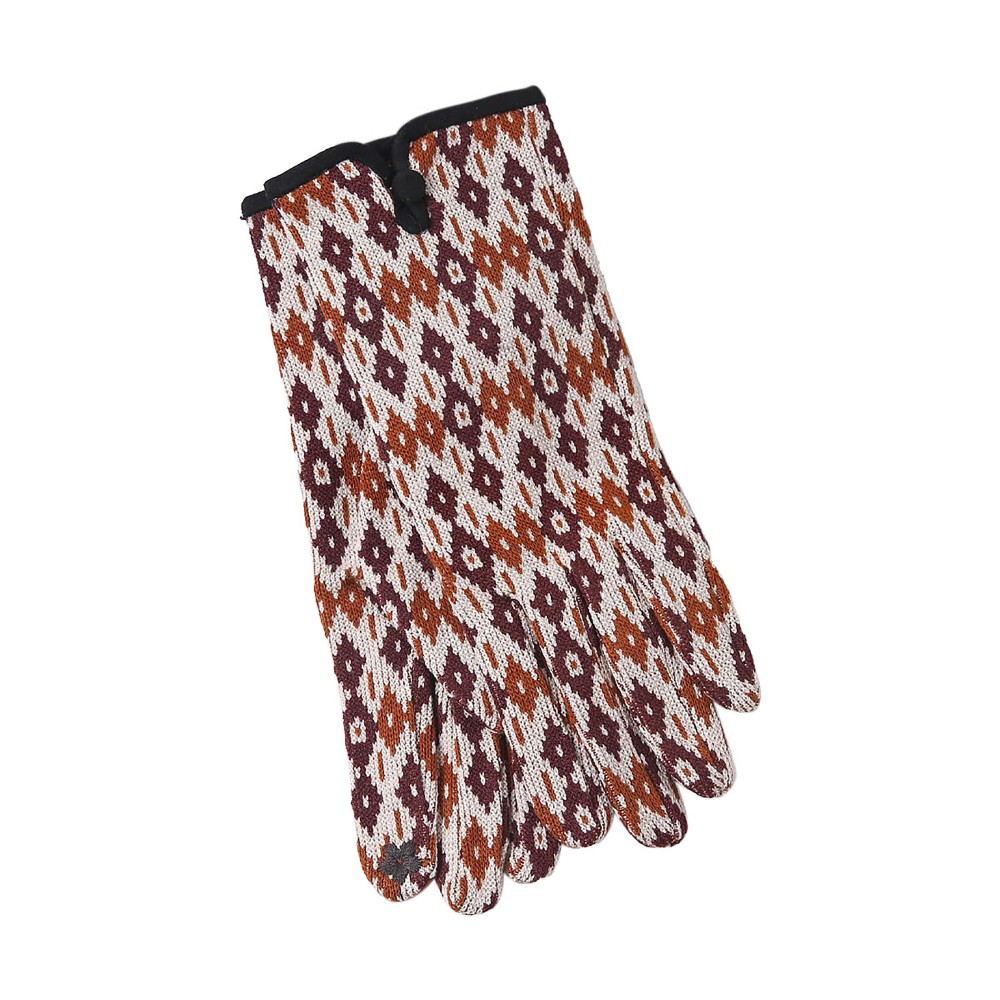 Multi-Tone Diamond Printed Gloves With Side Button Detail - One Size Fits Most - 100% Polyester view 2