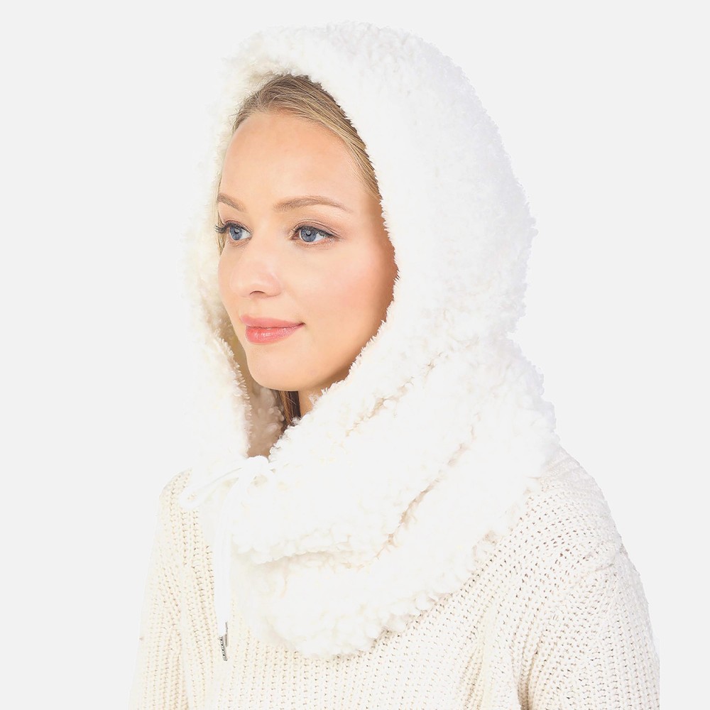Fuzzy Scarf Hoodie With Adjustable Drawstring - One Size Fits Most - 100% Polyester view 2