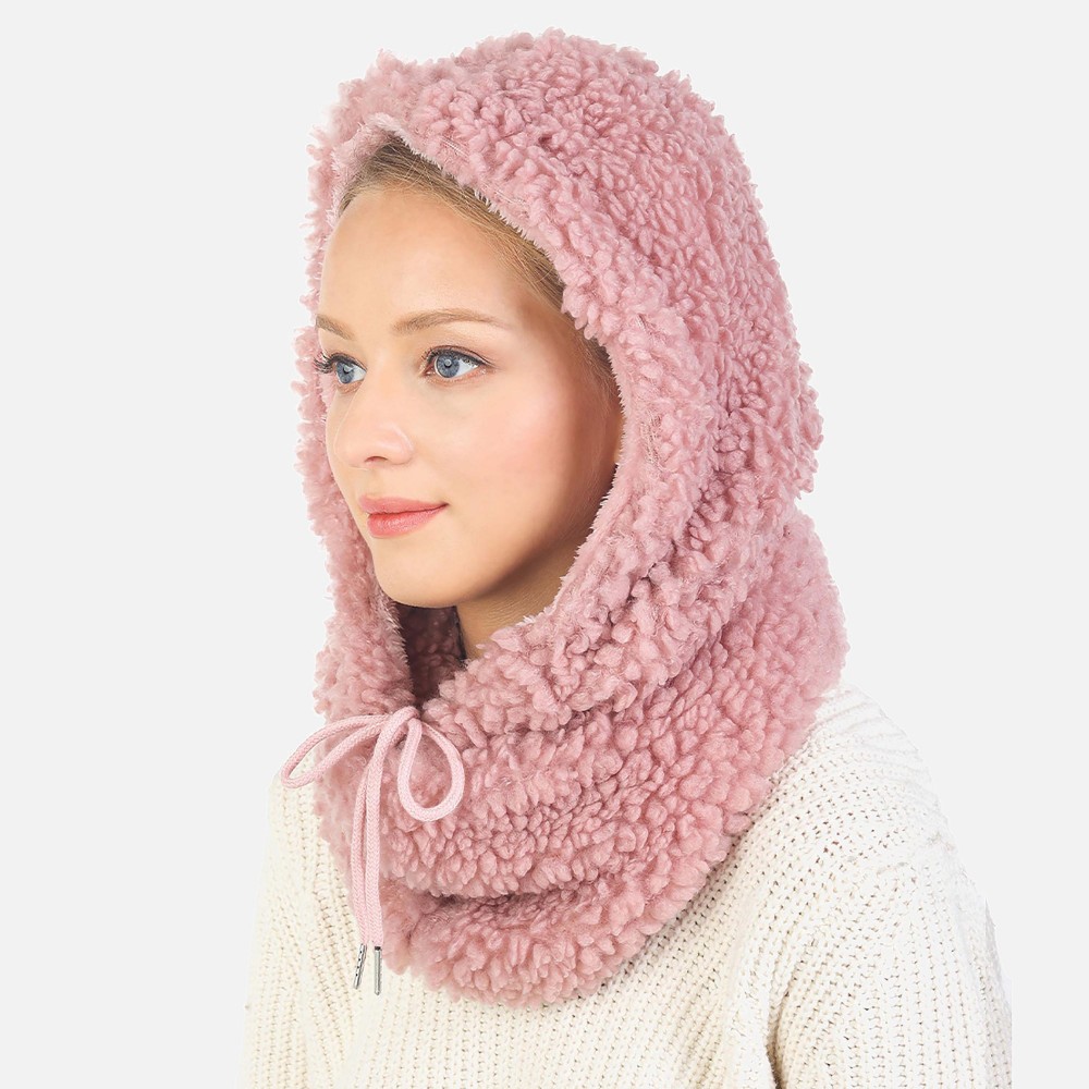 Fuzzy Scarf Hoodie With Adjustable Drawstring - One Size Fits Most - 100% Polyester view 2
