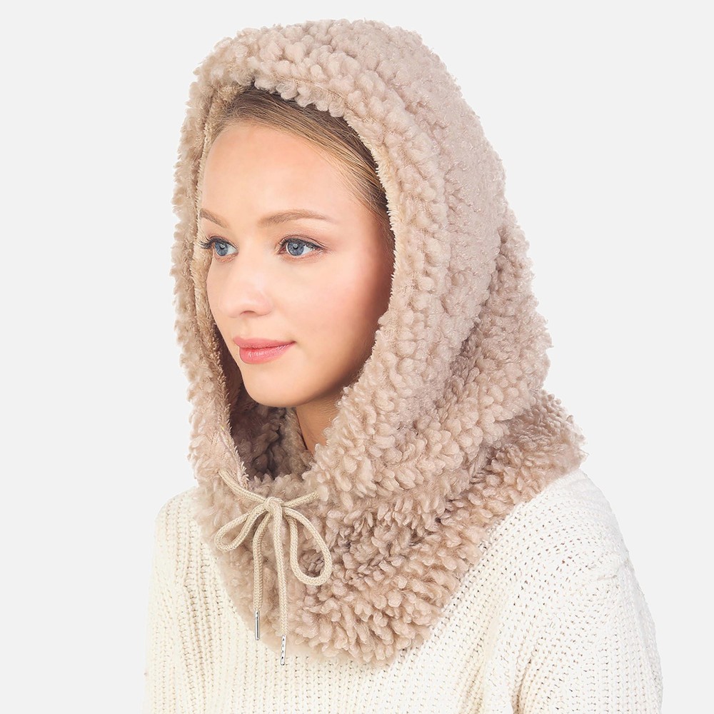 Fuzzy Scarf Hoodie With Adjustable Drawstring - One Size Fits Most - 100% Polyester view 2