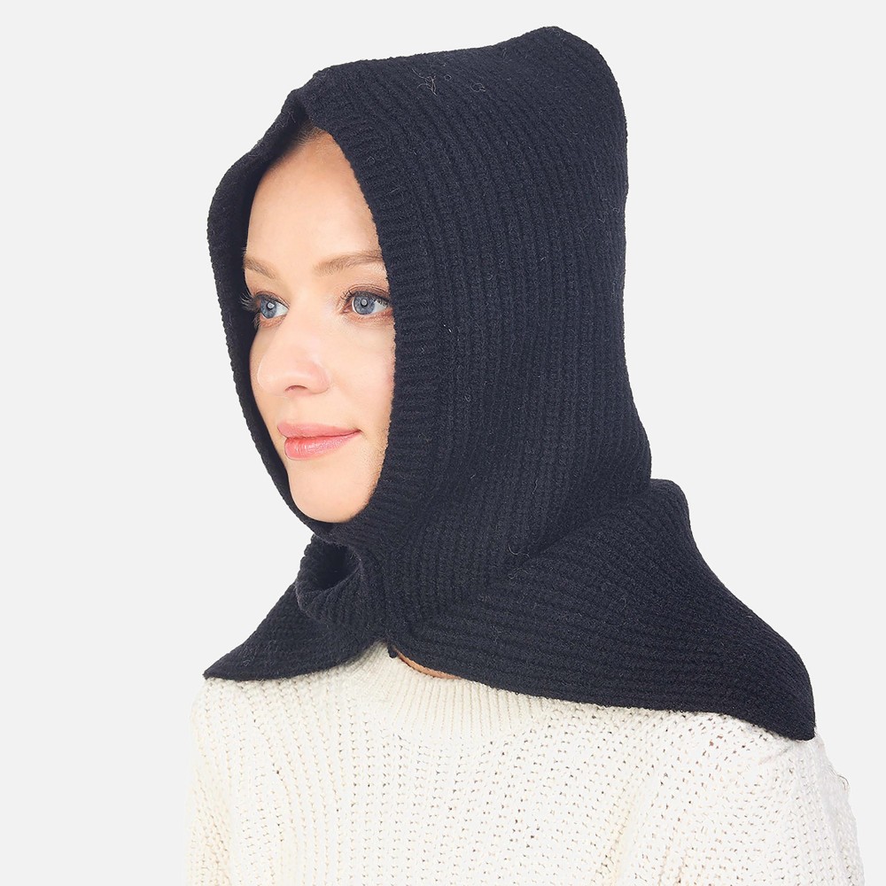 Solid Knit Scarf Hood - One Size - 70% Acrylic / 30% Nylon view 2
