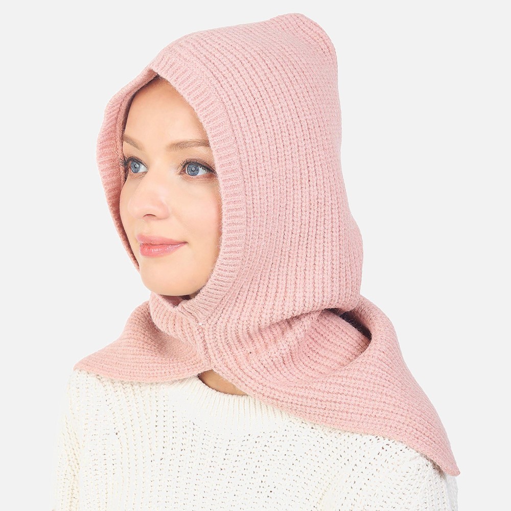 Solid Knit Scarf Hood - One Size - 70% Acrylic / 30% Nylon view 2