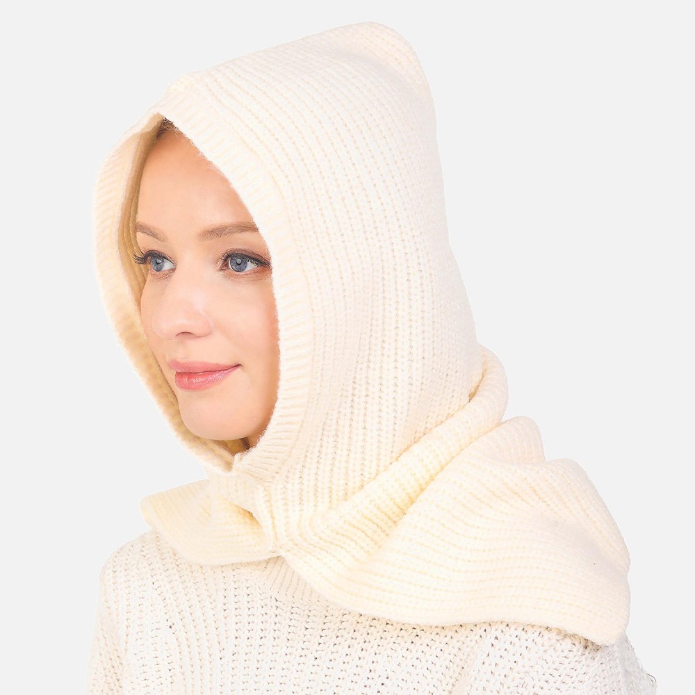 Solid Knit Scarf Hood - One Size - 70% Acrylic / 30% Nylon view 2