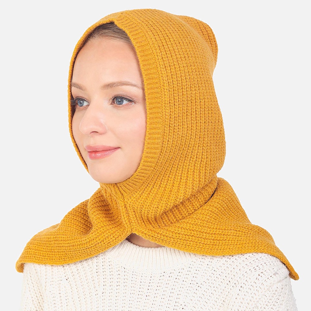 Solid Knit Scarf Hood - One Size - 70% Acrylic / 30% Nylon view 2