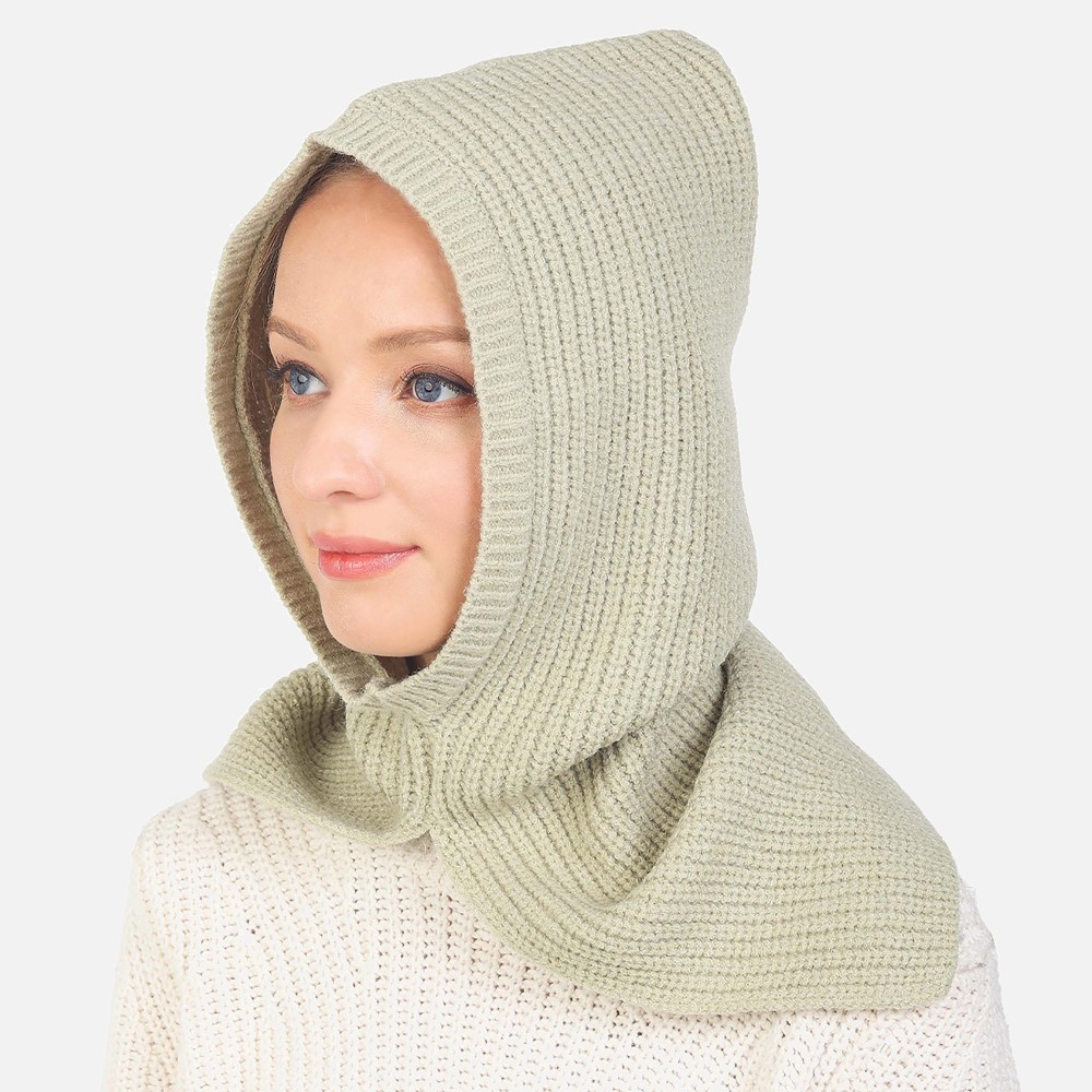 Solid Knit Scarf Hood - One Size - 70% Acrylic / 30% Nylon view 2