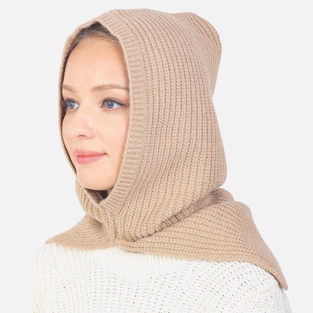 Solid Knit Scarf Hood - One Size - 70% Acrylic / 30% Nylon view 2