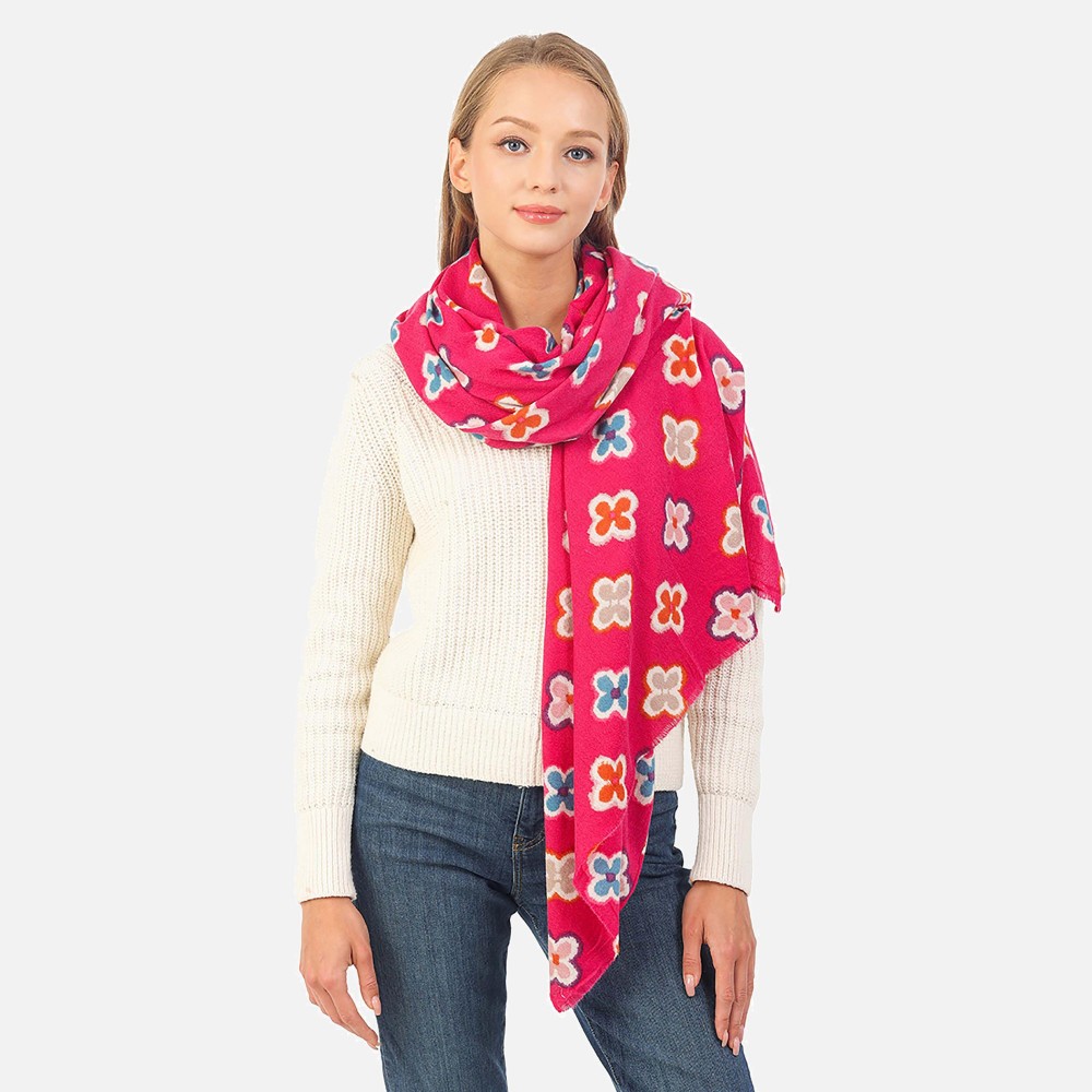 Multi Colored Clover Print Scarf - 100% Polyester - Approximately 35.5" W x 71" L view 2