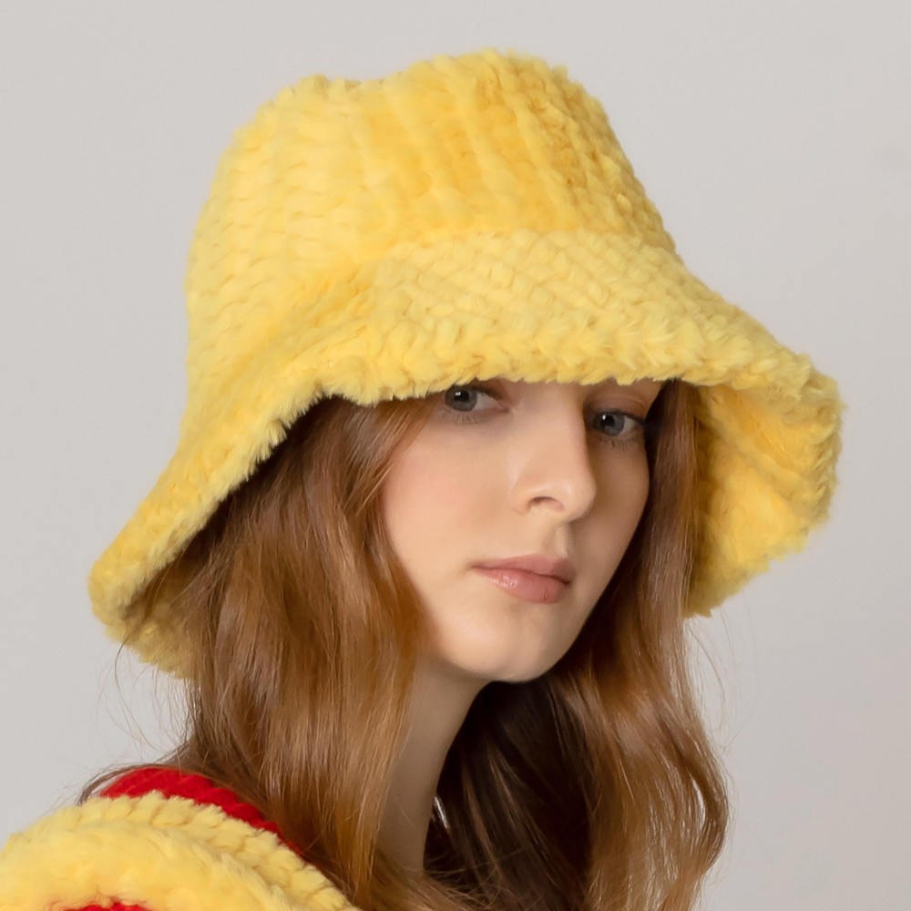 Do Everything In Love Textured Faux Fur Bucket Hat - One Size Fits Most - Lined Hat With Adjustable Drawstring - 100% Polyester 7 view 2