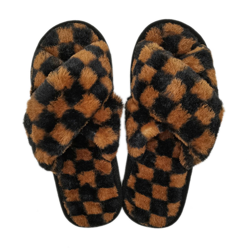 Checkered Criss Cross Slide On Slippers. - Rubber Sole - S: 6-7 / M: 8-9 / L: 10-11 view 2