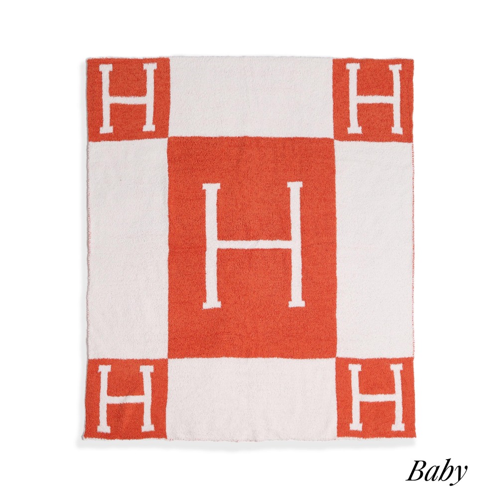 Super Soft Comfy Luxe H Print Knit Baby Blanket. - Extra Plush and Cozy - Approximately 29” W X 35” L - 100% Polyester view 2