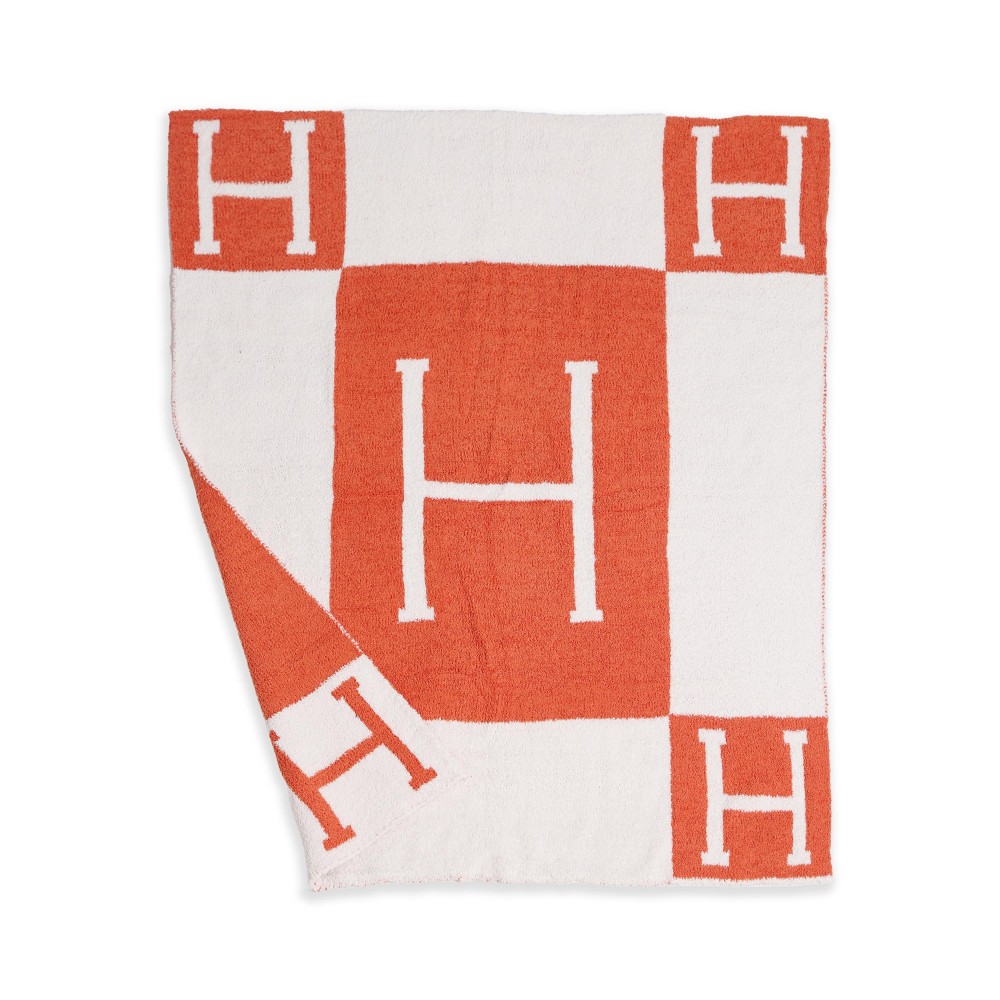 Super Soft Comfy Luxe H Print Knit Baby Blanket. - Extra Plush and Cozy - Approximately 29” W X 35” L - 100% Polyester view 6