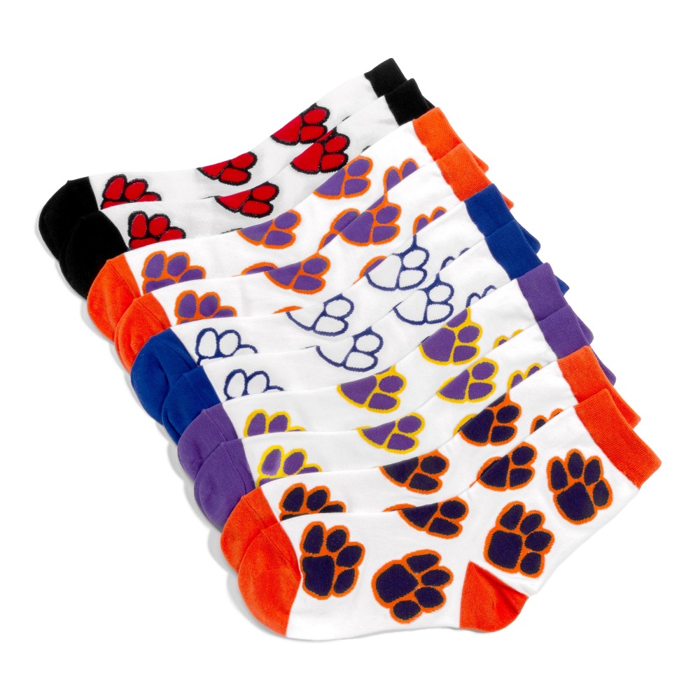Game Day Paw Print Tube Socks (10 Pack) - One Size Fits Most (Sizes Adult 6-8) - 75% Combed Cotton / 15% Spandex / 10% Polyester view 4