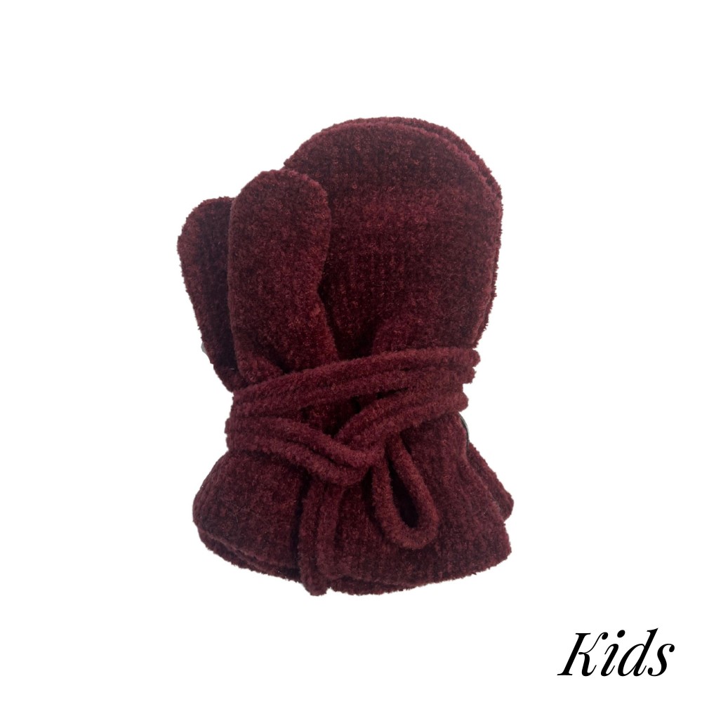 Solid Color Knit Mittens With Fuzzy Lace Ties. - Fits Most Kids (3-5 Years) - 100% Acrylic view 2