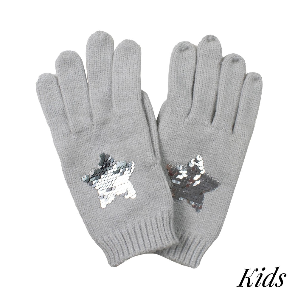 Kids Knit Gloves With Sequin Stars. - Size S Fits Most Kids (3-5 Years) - 50% Viscose / 30% Polyester / 20% Nylon view 2
