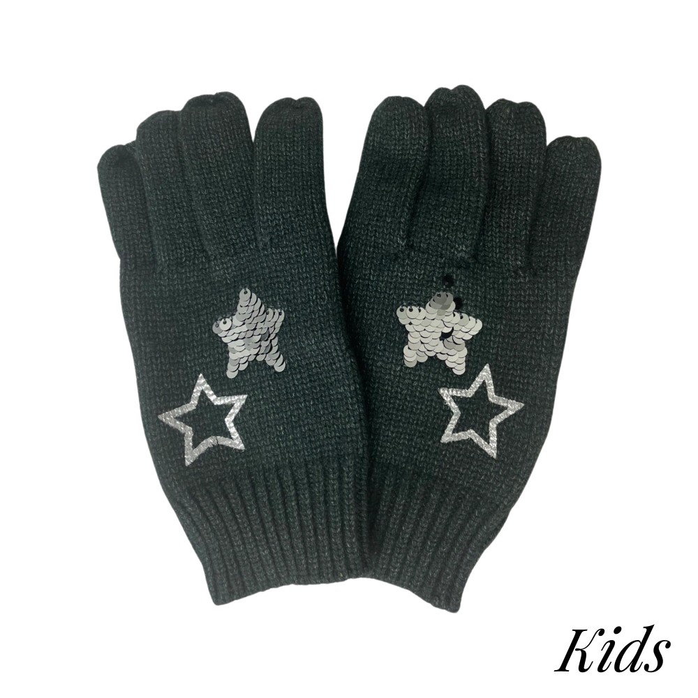 Kids Knit Gloves With Sequin and Metallic Stars. - Size S Fits Most Kids (3-5 Years) - 50% Viscose / 30% Polyester / 20% Nylon view 2