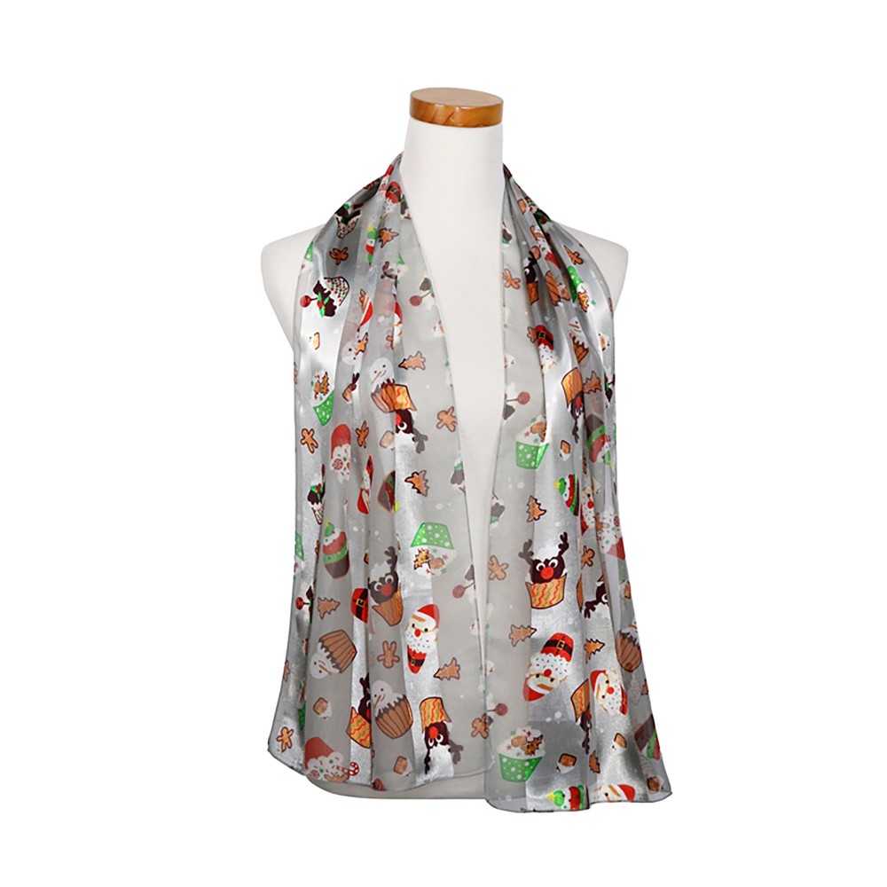 Christmas Santa Cupcake Printed Satin Scarf - 100% Polyester - Approximately 58" L x 13.5" W view 4