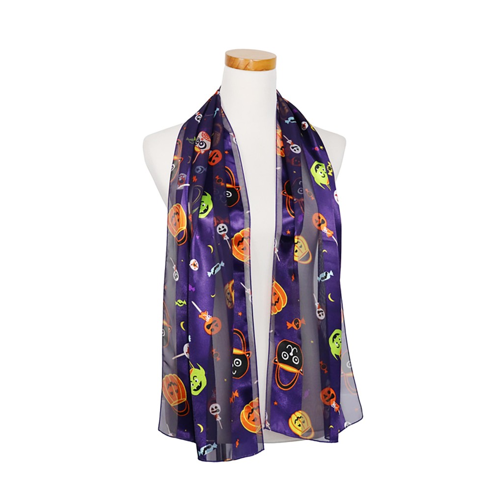 Halloween Candy Printed Satin Scarf - 100% Polyester - Approximately 58" L x 13.5" W view 4