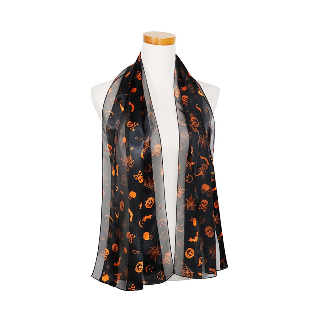 Halloween Printed Satin Scarf - 100% Polyester - Approximately 58" L x 13.5" W view 4