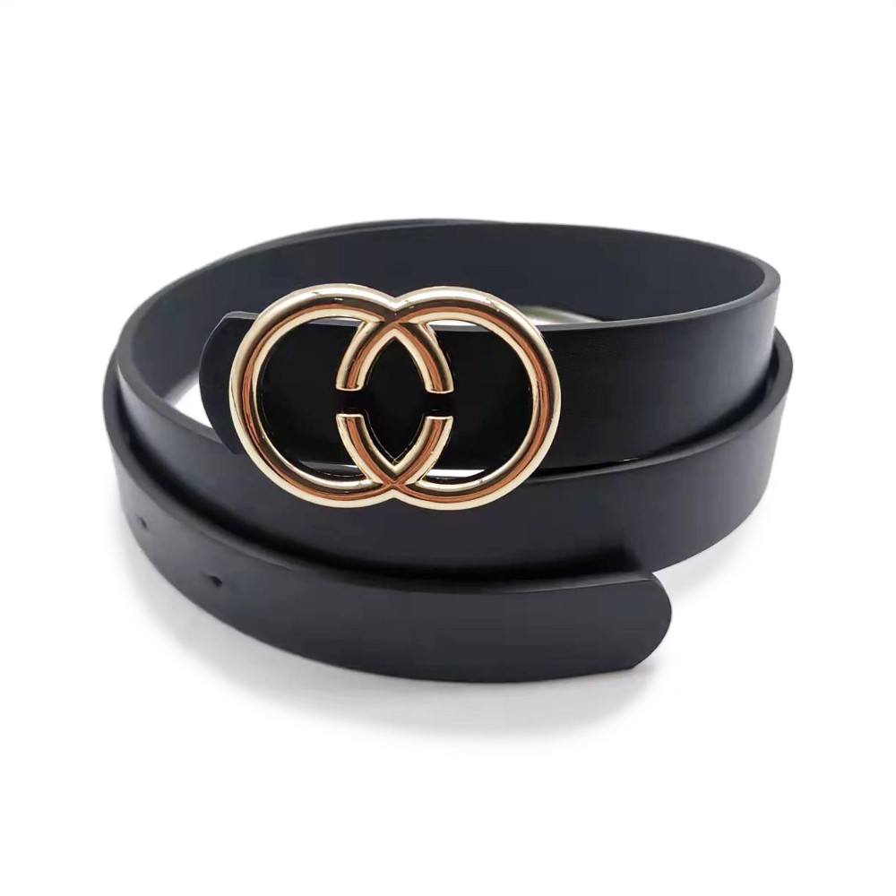 Faux Leather Belt With Silver Double Circle Style Belt Buckle