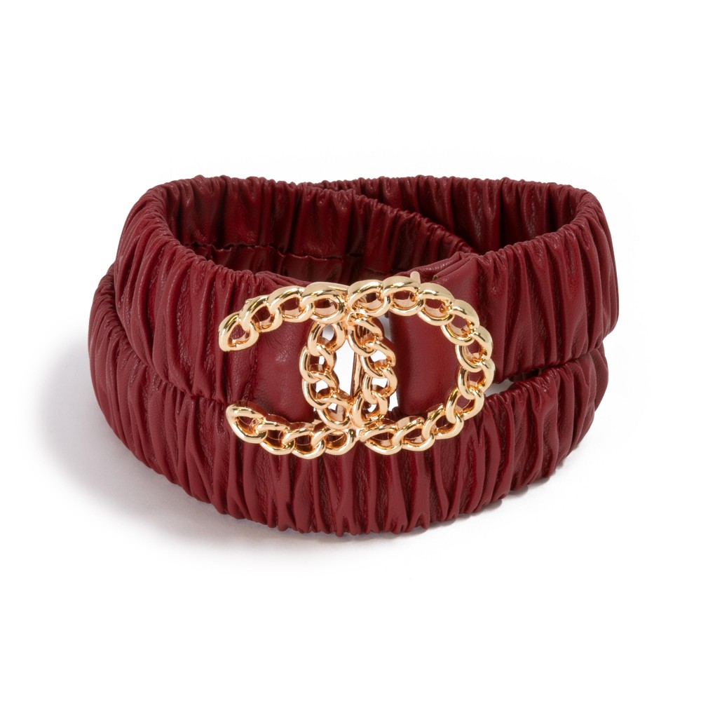 Faux Leather Stretch Belt With Interlock Chain Link Buckle - One Size Fits Most - Stretches 27" - 48" L - 100% PU view 2