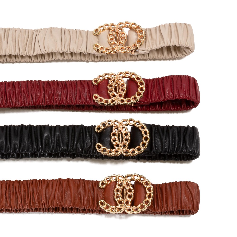 Faux Leather Stretch Belt With Interlock Chain Link Buckle - One Size Fits Most - Stretches 27" - 48" L - 100% PU view 4