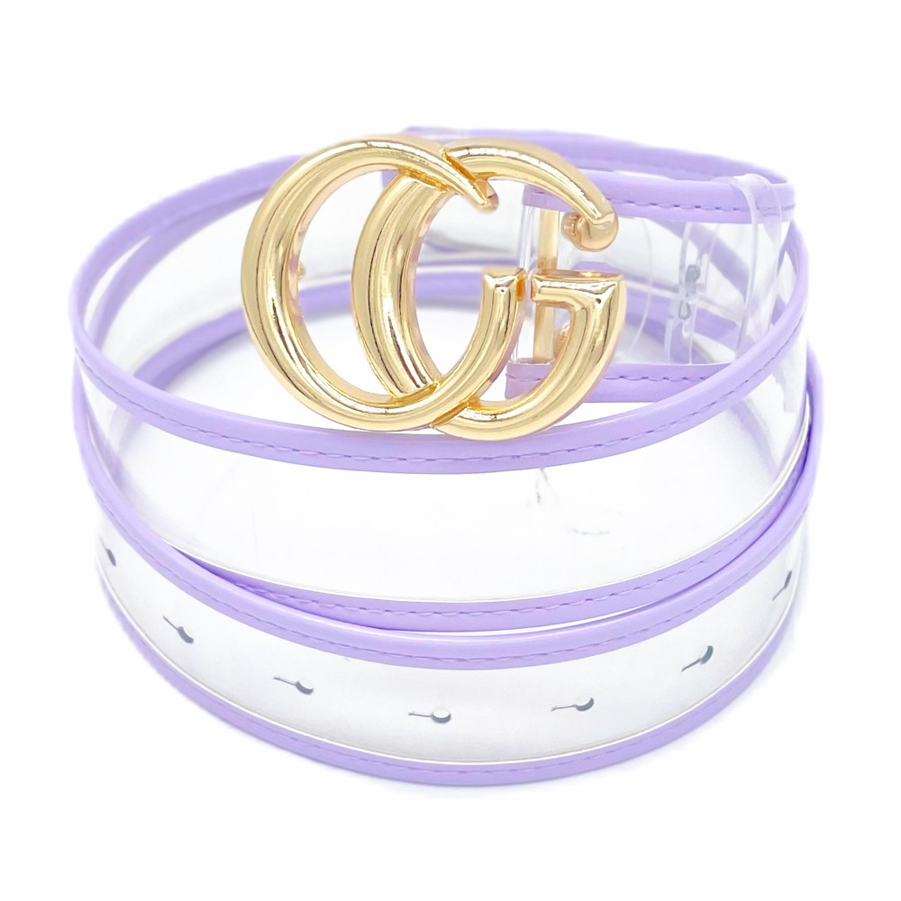 Clear Belt With Leather Hemlines And Gold Interlocking Buckle -One Size Fits Most - Adjustable 28" -39" L - Approximately 42" L - 100% PU view 2