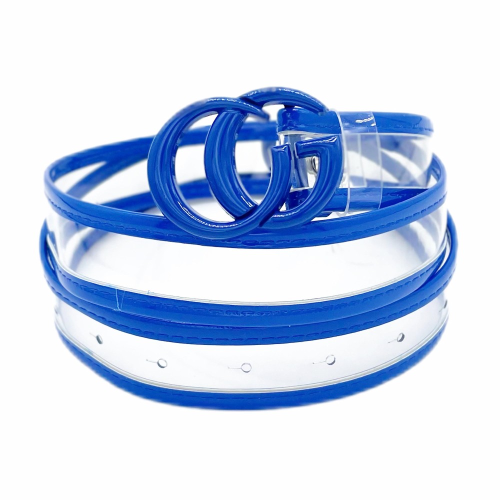 Clear Belt With Leather Hemlines and Matching Interlocking Buckle - One Size Fits Most - Adjustable 28"-39" - Approximately 42" L view 2