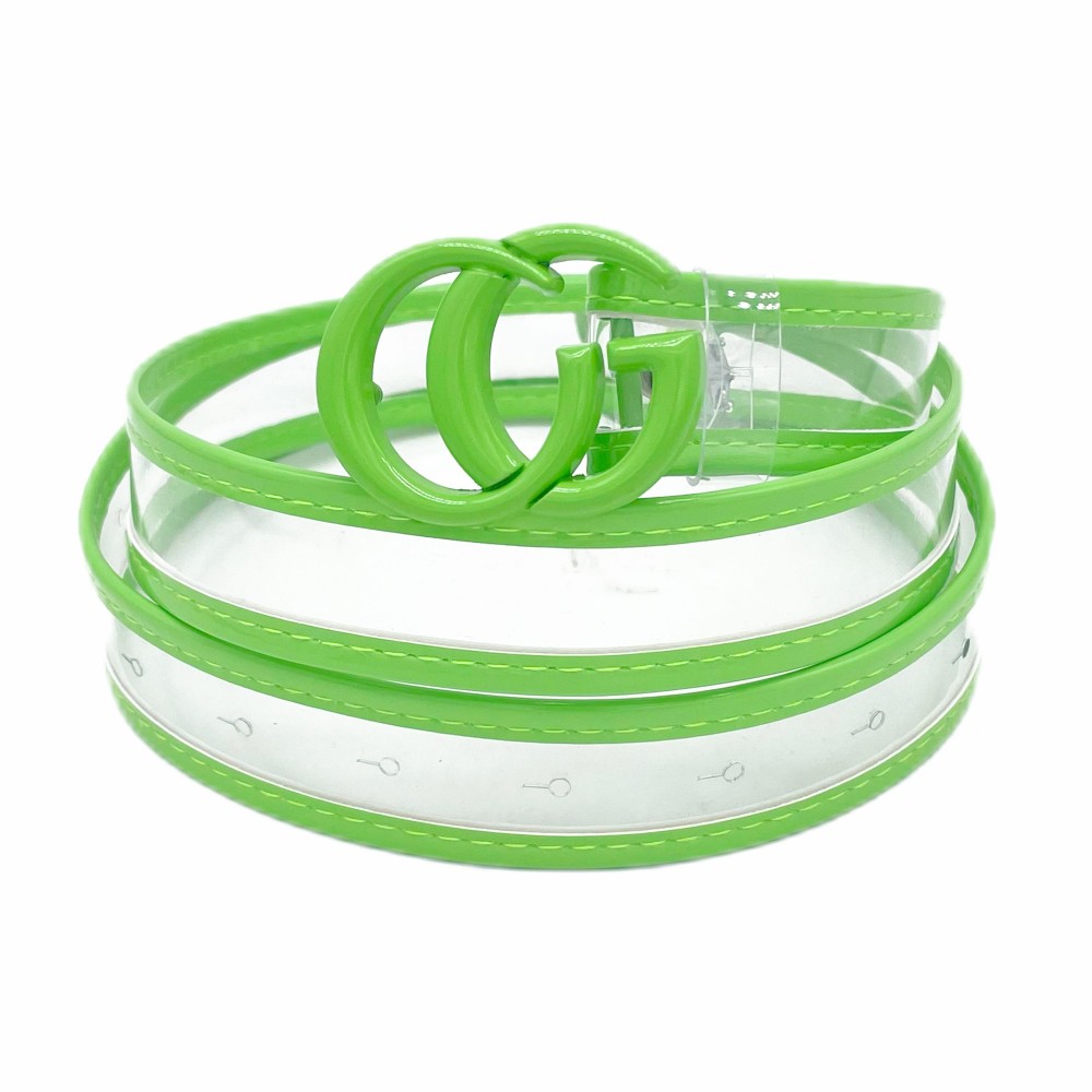 Clear Belt With Leather Hemlines and Matching Interlocking Buckle - One Size Fits Most - Adjustable 28"-39" - Approximately 42" L view 2