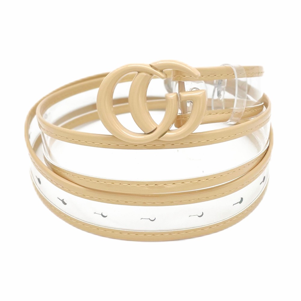 Clear Belt With Leather Hemlines and Matching Interlocking Buckle - One Size Fits Most - Adjustable 28"-39" - Approximately 42" L view 2