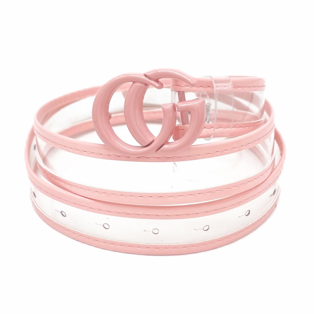 Clear Belt With Leather Hemlines and Matching Interlocking Buckle - One Size Fits Most - Adjustable 28"-39" - Approximately 42" L view 2