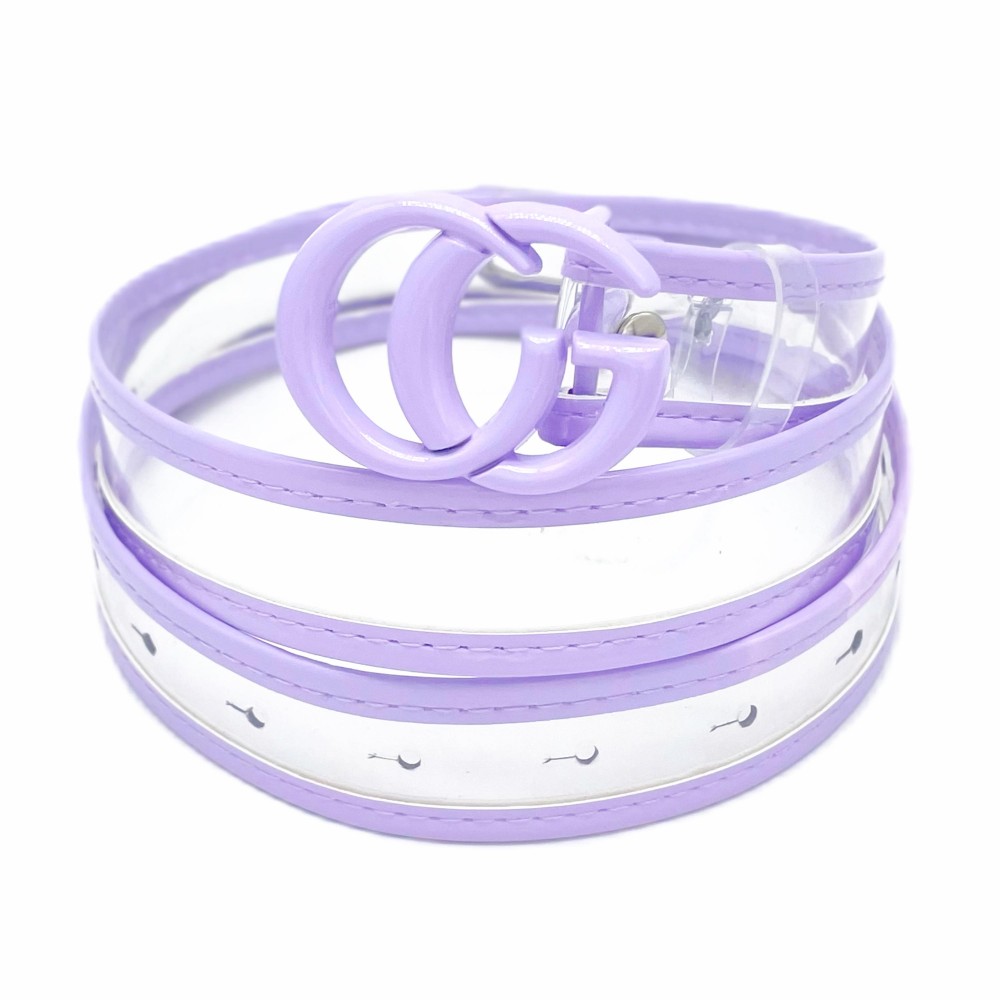 Clear Belt With Leather Hemlines and Matching Interlocking Buckle - One Size Fits Most - Adjustable 28"-39" - Approximately 42" L view 2