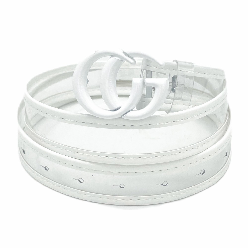 Clear Belt With Leather Hemlines and Matching Interlocking Buckle - One Size Fits Most - Adjustable 28"-39" - Approximately 42" L view 2