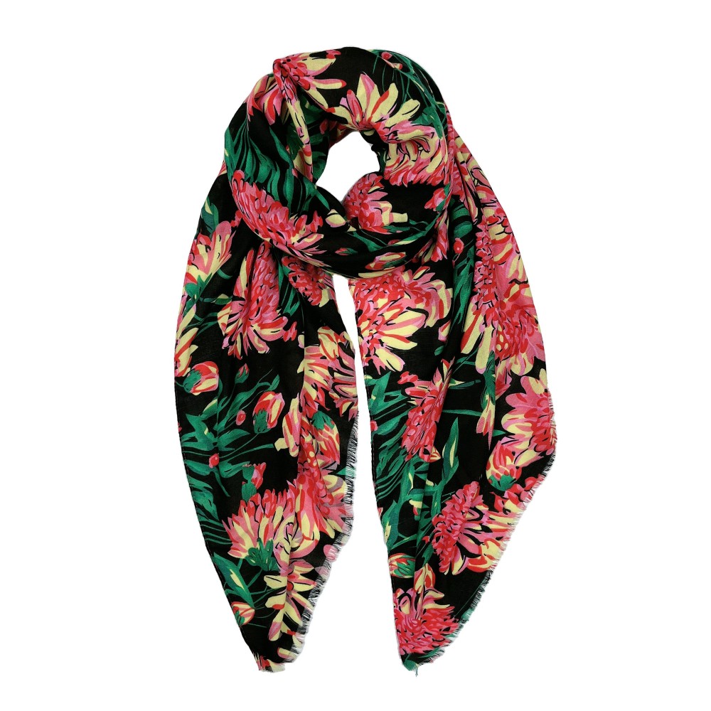 Floral Print Scarf With Fringe Hem - Approximately 76" L x 35" W - 100% Polyester view 4