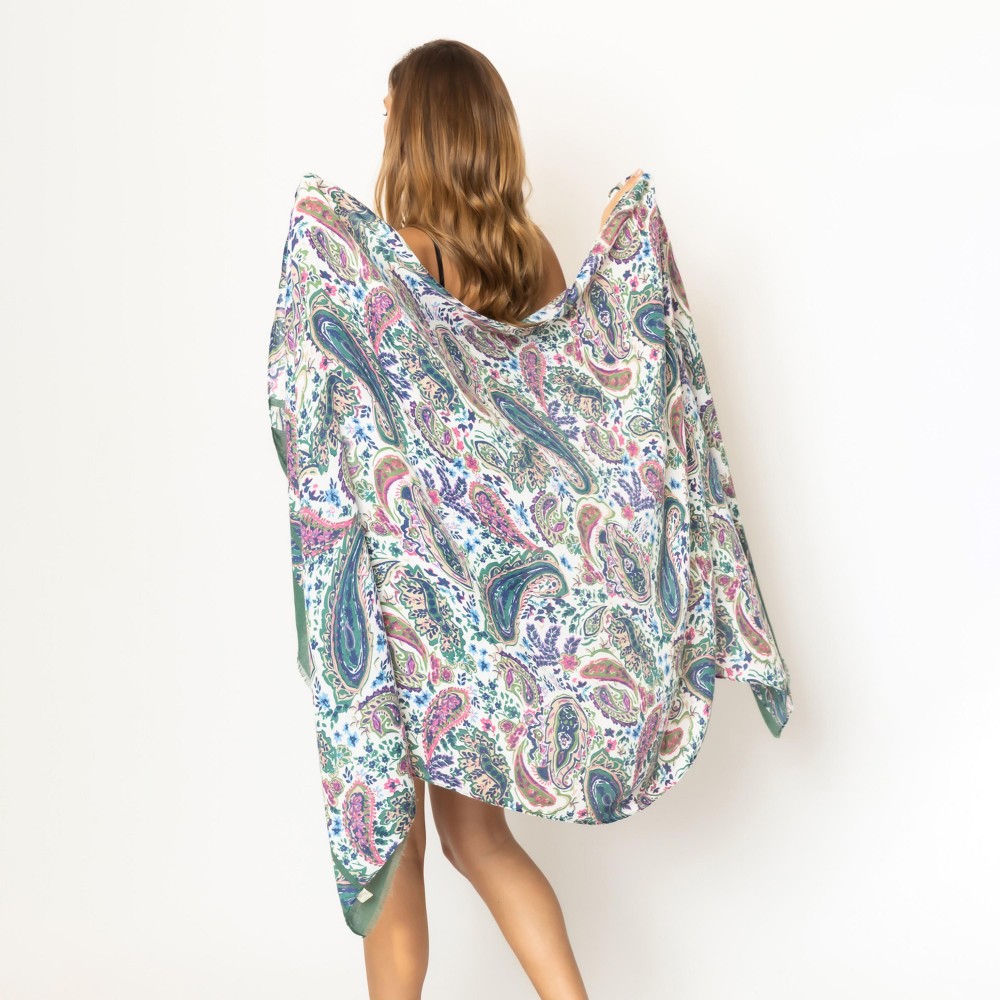 Paisley Printed Scarf With Fringe Hem - Approximately 76" L x 35" W - 100% Polyester view 2