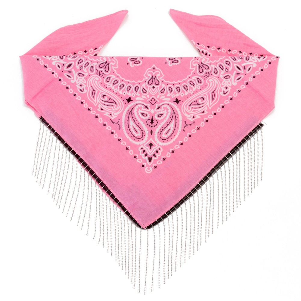 Ball Chain Tassel Fringe Bandana Scarf - Approximately 21" L x 21" W - 100% Cotton view 2