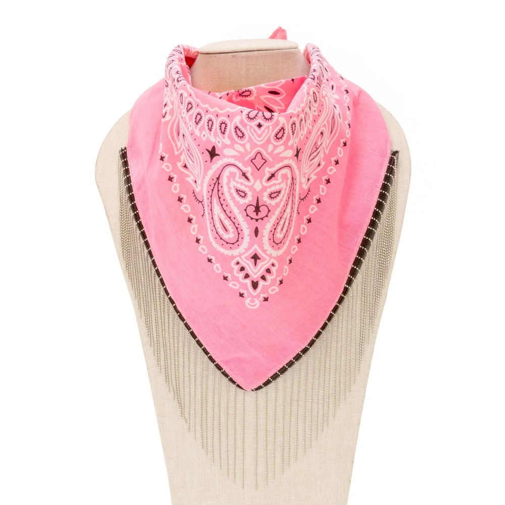 Ball Chain Tassel Fringe Bandana Scarf - Approximately 21" L x 21" W - 100% Cotton view 4