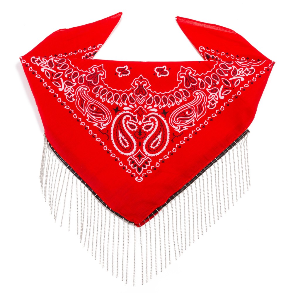 Ball Chain Tassel Fringe Bandana Scarf - Approximately 21" L x 21" W - 100% Cotton view 2