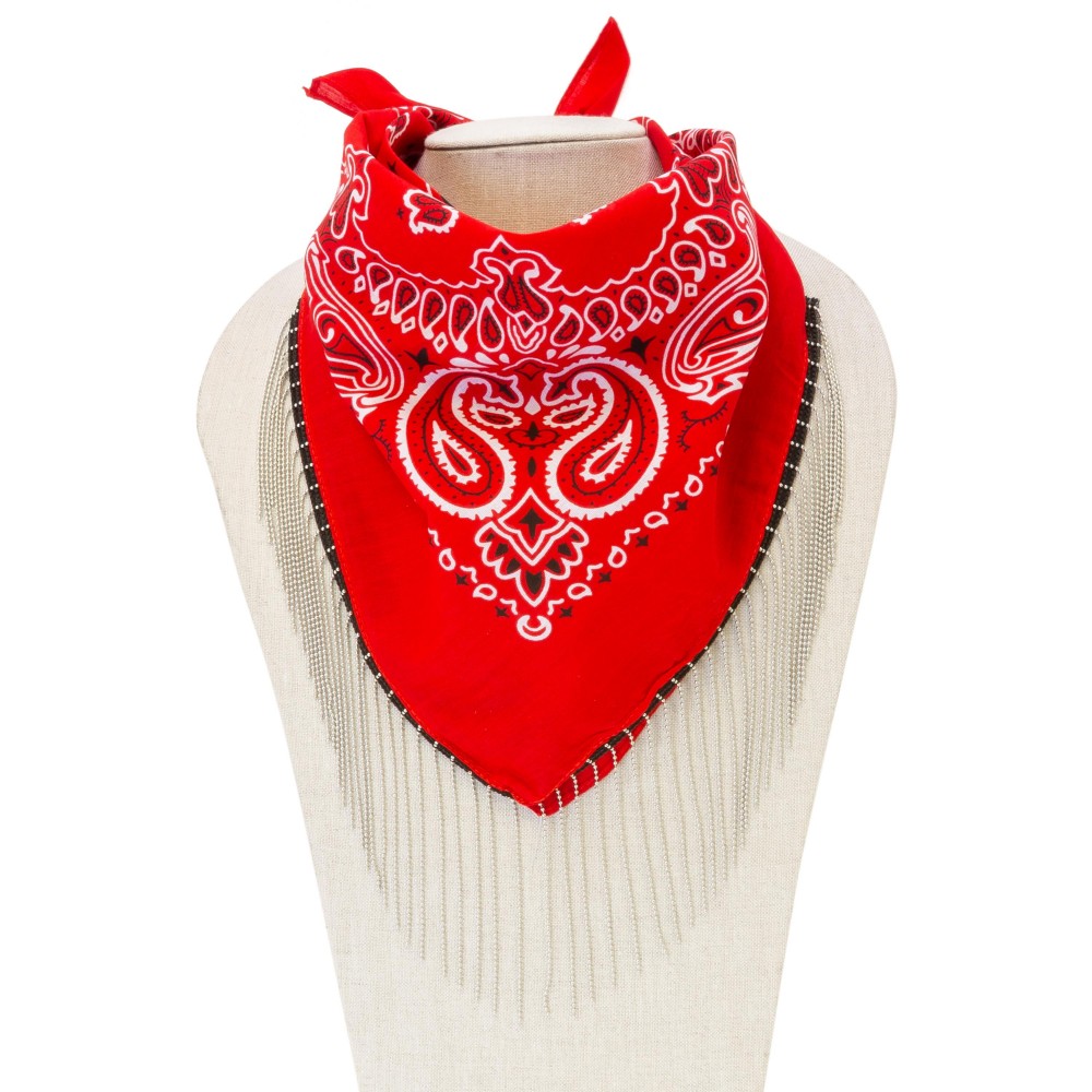 Ball Chain Tassel Fringe Bandana Scarf - Approximately 21" L x 21" W - 100% Cotton view 4